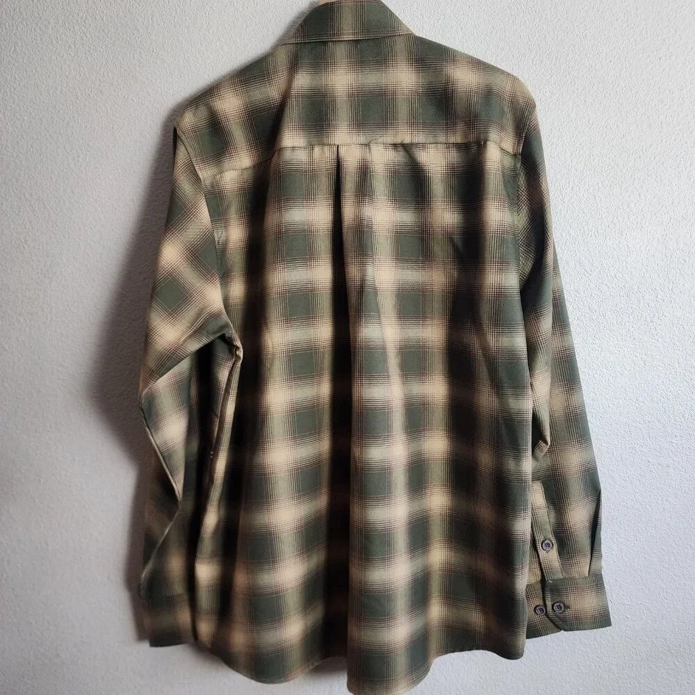 Dixxon Bunker Flannel Shirt Mens XL Green Tan Plaid D-Tech Button Up Casual - Picture 9 of 11